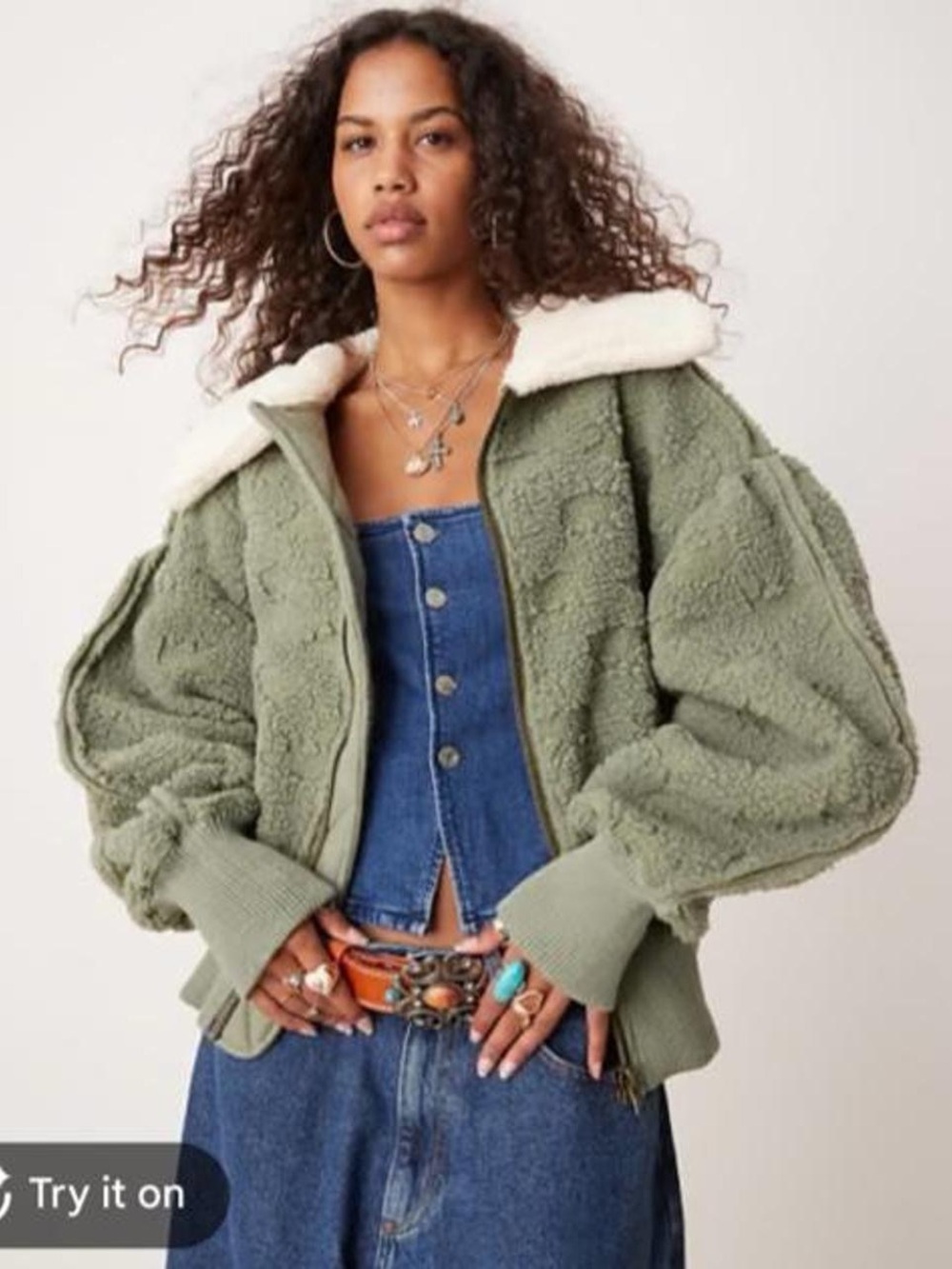 Free People - Cozy Up Faux Sherpa Cardigan Jacket in “Khaki”, Size M
